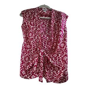 Vintage Lilly Pulitzer 100% Silk Top Blouse Women 0 tie waist closure Pink white